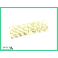 OIL TANK SPECIFICATION DECAL, TRIUMPH, GENUINE, 60-1826