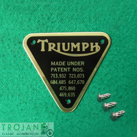 BRASS PATENT PLATE WITH SCREWS, TRIUMPH, GENUINE, 70-4016 B, 60-4255
