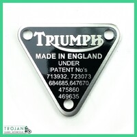 PATENT PLATE BADGE, TRIUMPH, TRIPLE, T150, T160, GENUINE NOS, 70-8762