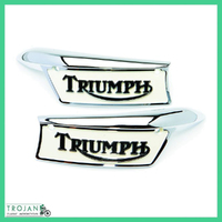 TRIUMPH PETROL TANK BADGES, SUIT SLIMLINE TANK 1967 ON (PAIR) 82-9700, 82-9701 P