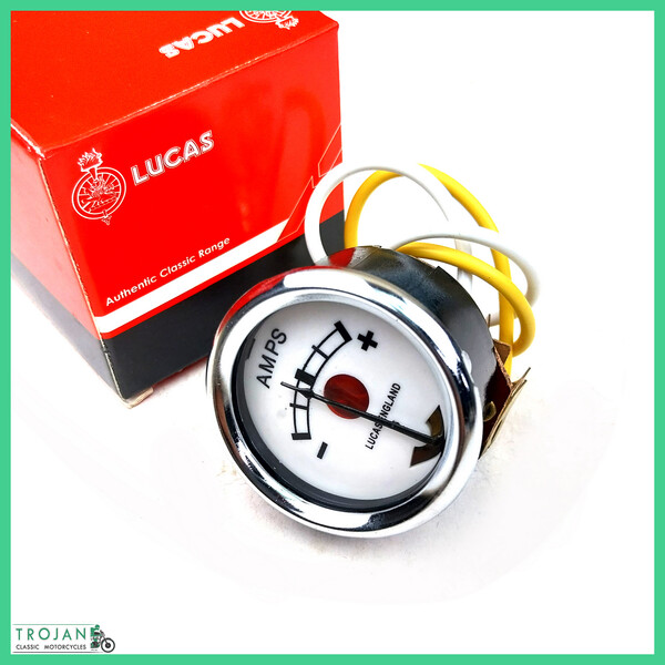 GENUINE LUCAS AMMETER, 6V, WHITE FACE, WARNING LIGHT, 1-1/2", 36184, CZU27