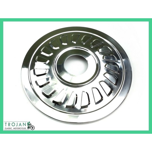 HUB COVER, 8" TWIN LEADING SHOE HUB, LOUVERED, TRIUMPH, BSA, 37-2240