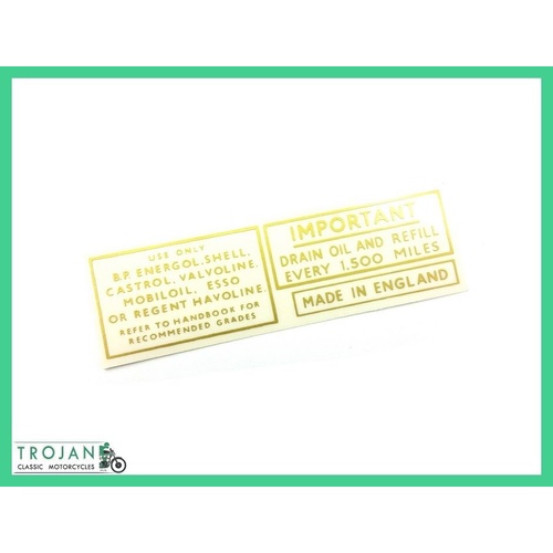 OIL TANK SPECIFICATION DECAL, TRIUMPH, GENUINE, 60-1826