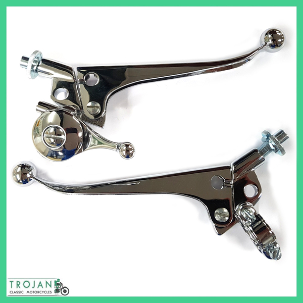 7/8" TRIUMPH BRAKE CLUTCH CHOKE LEVERS, BALL END ADJUSTER MIRROR HOLE, 60-2241/2 