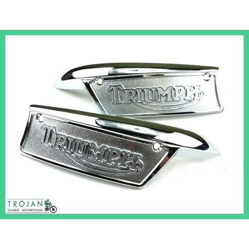 PETROL TANK BADGES, TRIUMPH, SUIT SLIMLINE TANK 1967 ON (PAIR) 82-9700, 82-9701