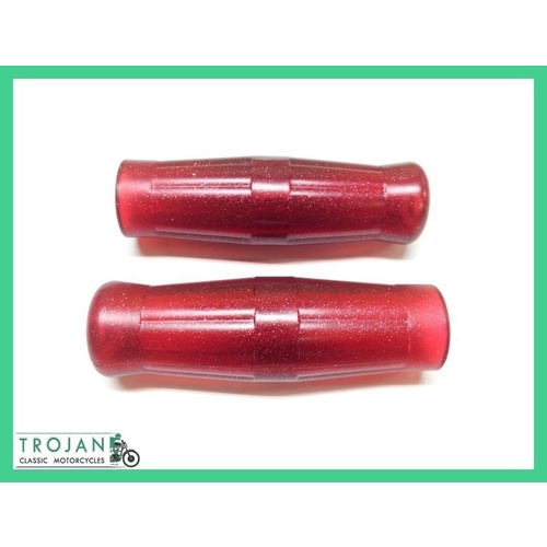 HAND GRIPS, 7/8" HANDLE BAR, COKE BOTTLE, RED METAL FLAKE (PAIR) CUSTOM, CHOPPER, BOBBER