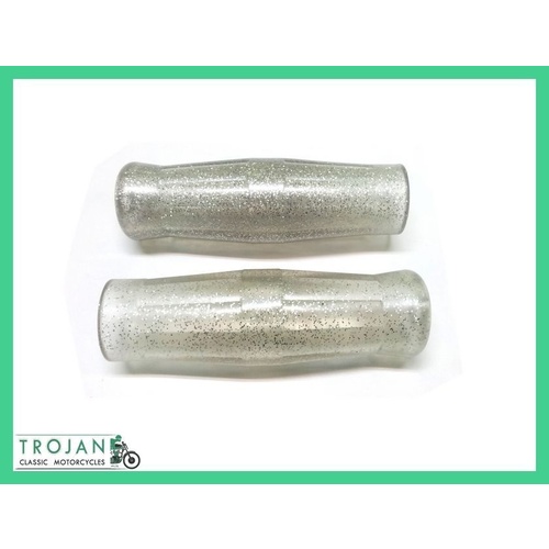 HAND GRIPS, 7/8" HANDLE BAR, COKE BOTTLE, SILVER METAL FLAKE (PAIR) CUSTOM, CHOPPER, BOBBER