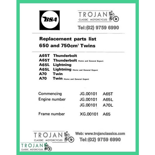 PARTS BOOK, BSA, A65, A70, 1972, BKP0003