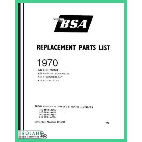 PARTS BOOK, BSA, A50, A65, 1970, BKP0031