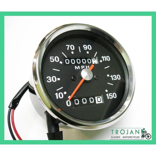 SPEEDO GAUGE, SMITHS TYPE, BLACK FACE, TRIUMPH, BSA, 1970-78, SSM5007/00