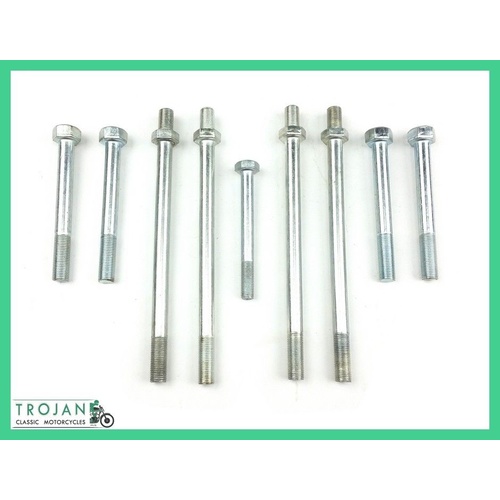 CYLINDER HEAD BOLT SET, TRIUMPH UNIT 650, 9 STUD, ALLOY HEAD, 1963-70, ENG0179