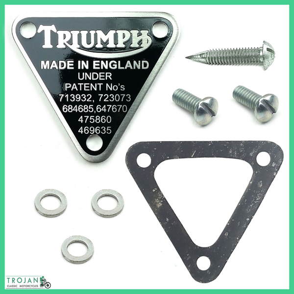 PATENT PLATE BADGE KIT, TRIUMPH, TRIPLE, T150, T160, GENUINE, 70-8762, 71-1440