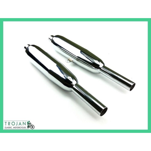 MUFFLERS, PRE UNIT TRIUMPH, 5T 6T T100 T110 T120, 1955-59 (PAIR) 70-3651 70-3652