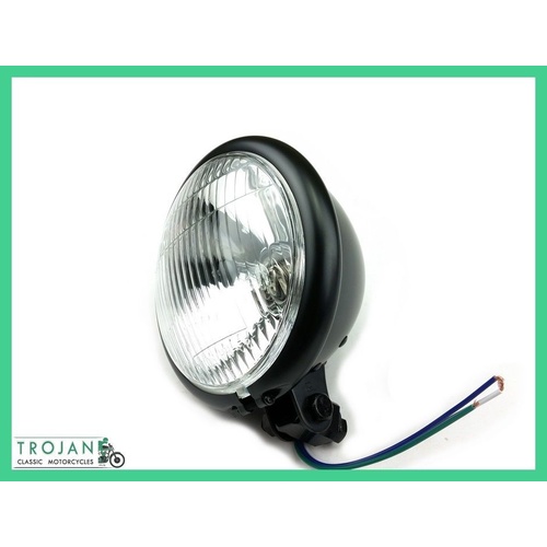 HEADLAMP, HEADLIGHT, 5 3/4", BATES TYPE, BASE MOUNT, CONVEX, H4, BLACK, HLP0057