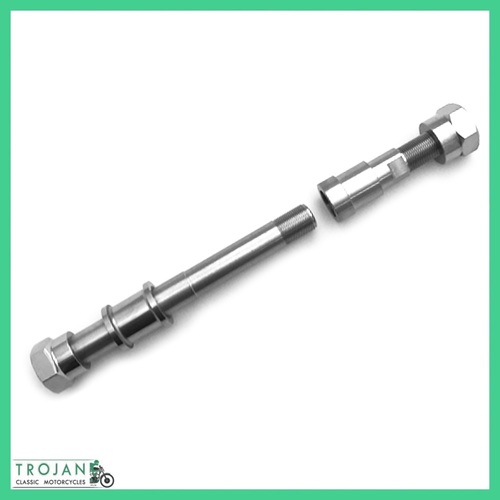 REAR WHEEL SPINDLE AXLE ASSY, BSA A & B MODELS, CAST IRON HUB, STAINLESS 42-6320