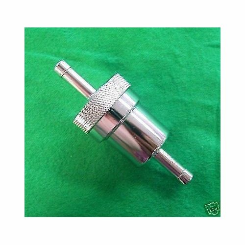 FUEL, PETROL FILTER, 5/16", UNIVERSAL, DIE-CAST, ALLOY, CHROME, PTK0015