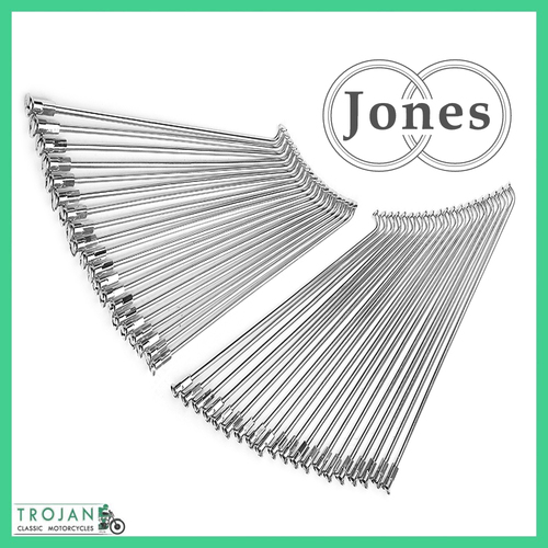 JONES SS SPOKE & NIPPLE SET, TRIUMPH DISC, 19" FRONT, TR7, T140, T150, T160